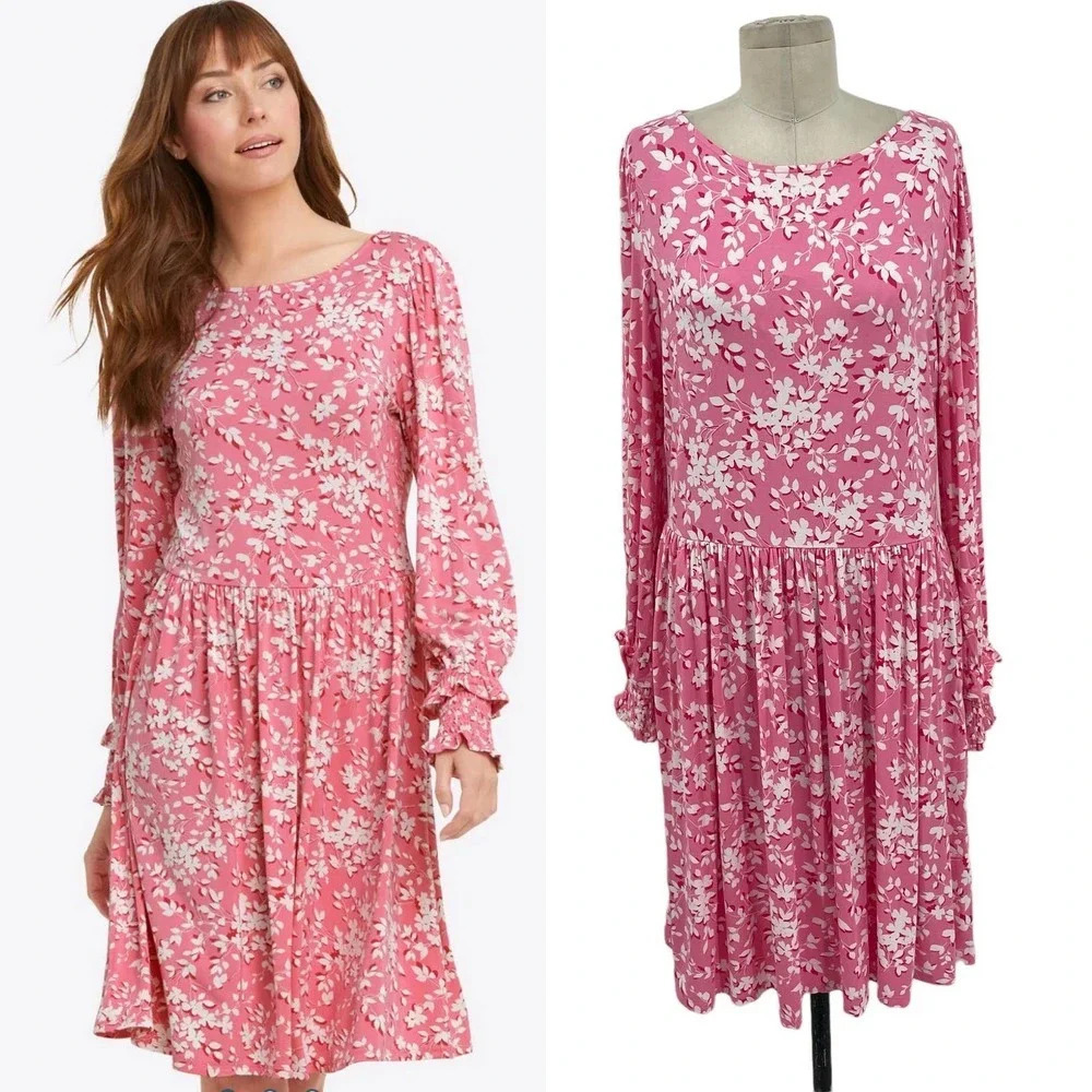 Draper James Boatneck Kitty Dress Pink Shadow Floral Size Medium